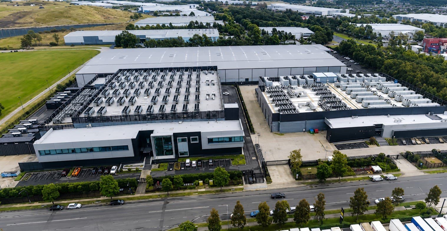 Digital Realty SYD11 at Erskine Park seen from the air, six data halls and the administration building